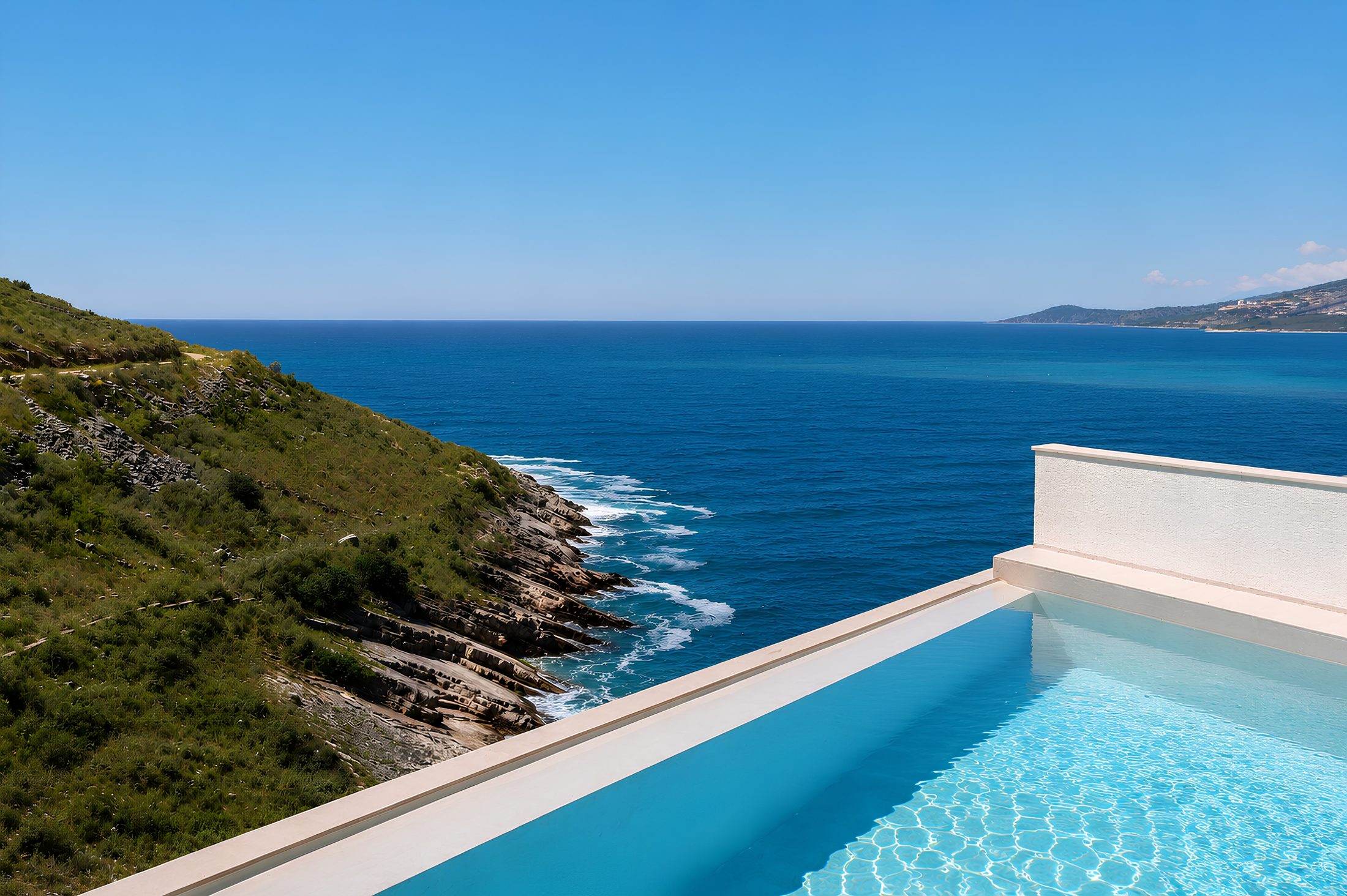 Villa Yolo infinity pool overlooking the Ionian Sea